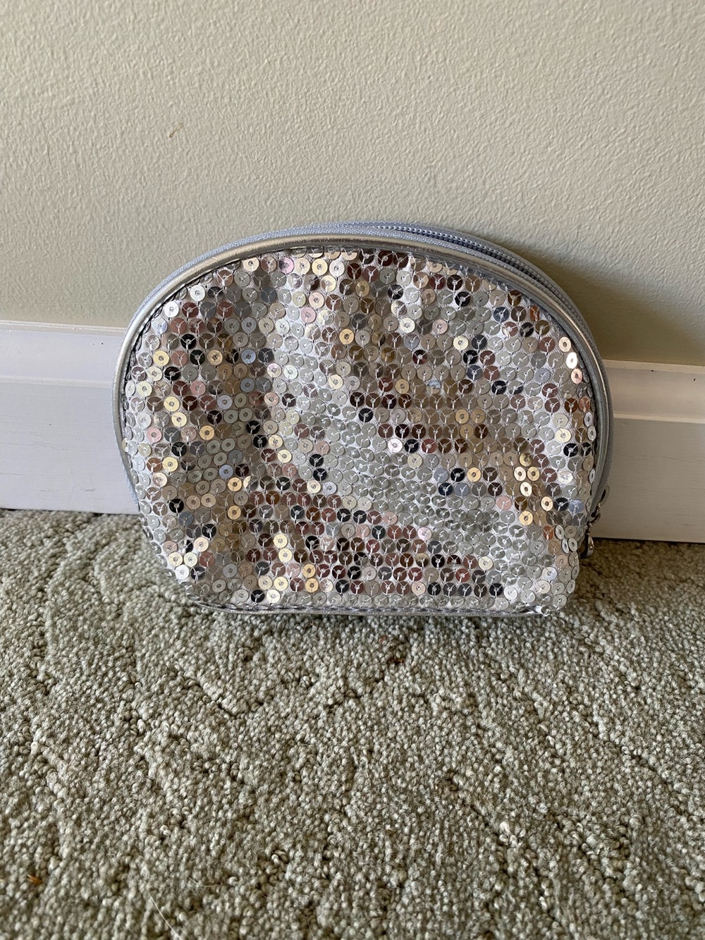 Silver Sequin Cosmetic Bag